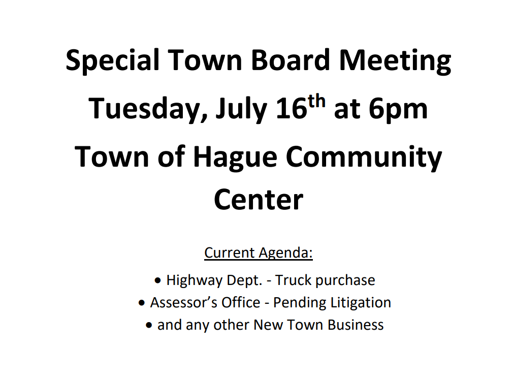 Special Town Board Meeting, July 16th at 6pm